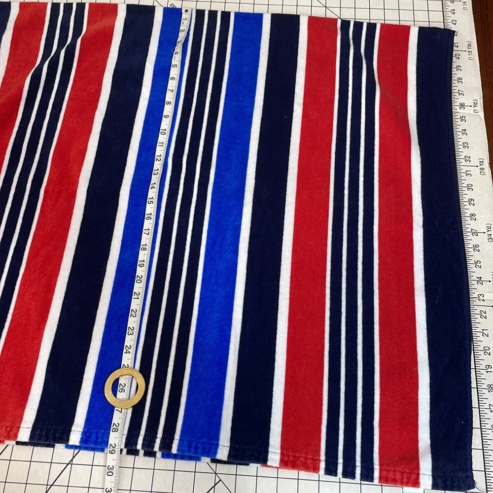 Red, white, blue striped terry-cloth beach towel